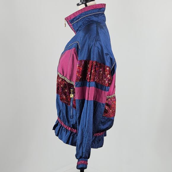 Active Stuff Vintage Blue Maroon Windbreaker Bomber Jacket | M | MINOR FLAWS - Picture 6 of 16